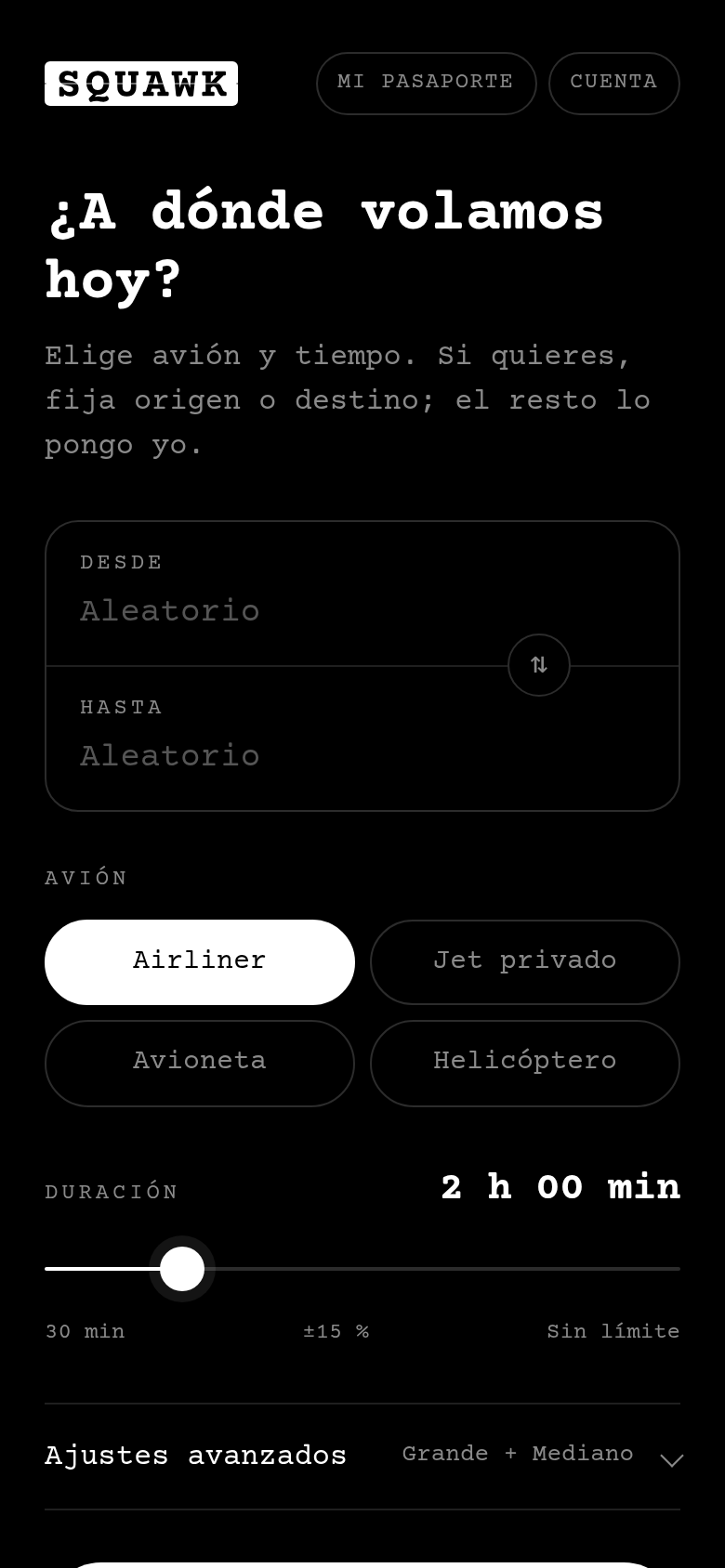 Pantalla principal de Squawk en el móvil