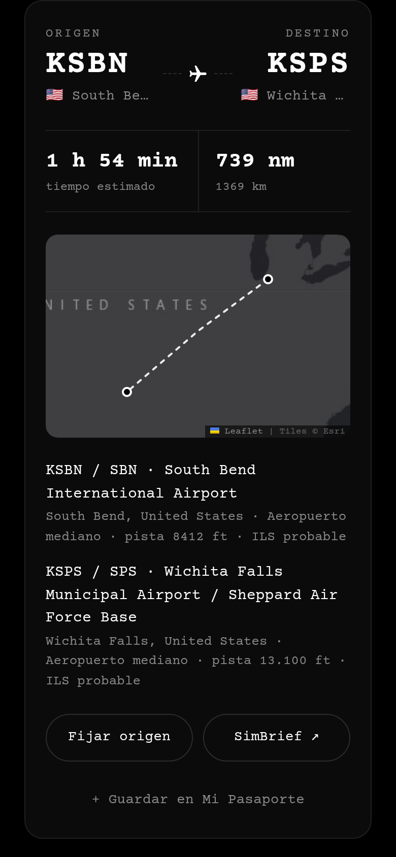 Resultado de un vuelo en Squawk en el móvil